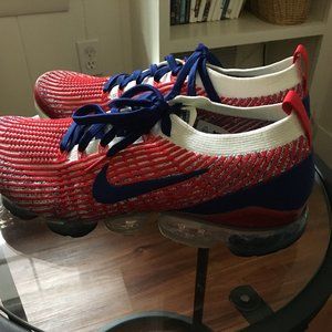 Nike VaporMax Red, White, and Blue Athletic Shoes